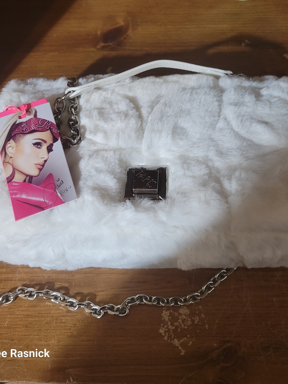 Paris Hilton White Faux Fur Chain Crossbody Bag. Nwt